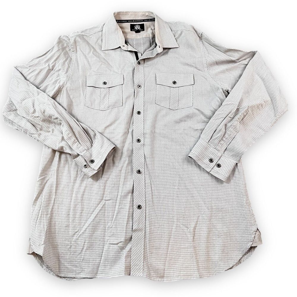 Rock Republic Shirt Mens Large Gray Long Sleeve‎ Button Up All Over pattern